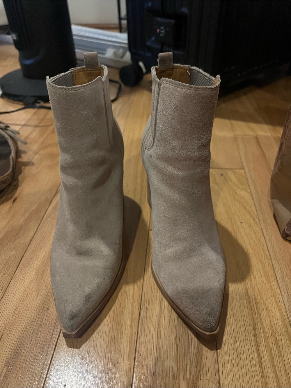 Marc Fisher Taupe Suede Pointed Toe Ankle Boots